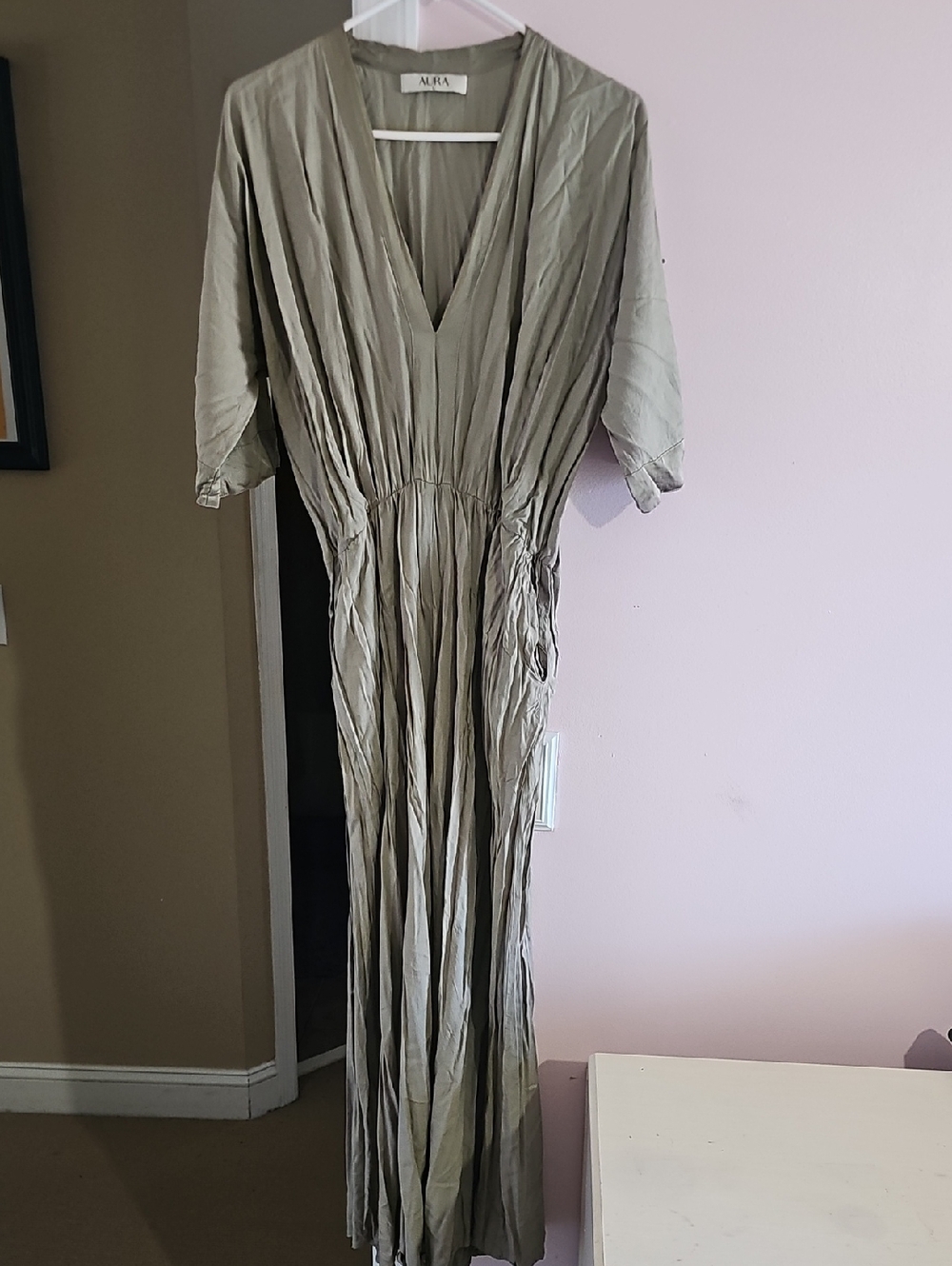 Aura Olive Satin-Look Dress